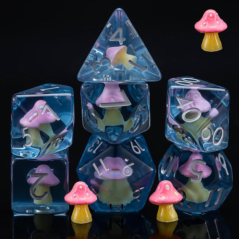 weyano Mushrooms DND Dice Set, Resin Animal Polyhedral Dice for Dungeons and Dragons, RPG, MTG D&D 7-DIE (D4, D6, D8, D10, D12, D20, D%) - Image 1